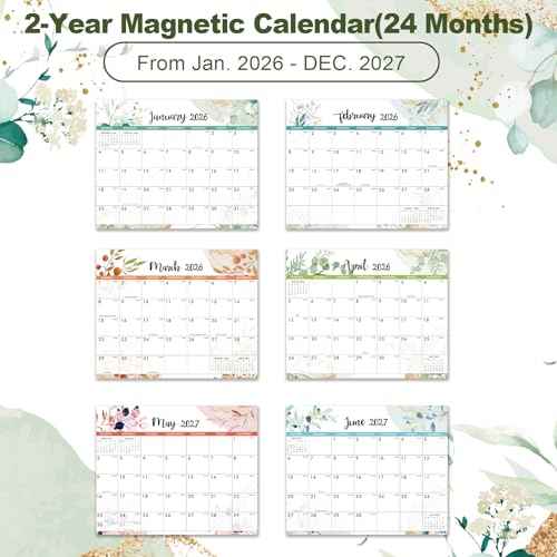 2026-2027 Magnetic Calendar - 2026-2027 Calendar, Magnetic Calendars for Fridge from Jan.2026 - Dec.2027, 8''x10'', 24 Monthly Fridge Calendars for Refrigerator, Easy Organizing