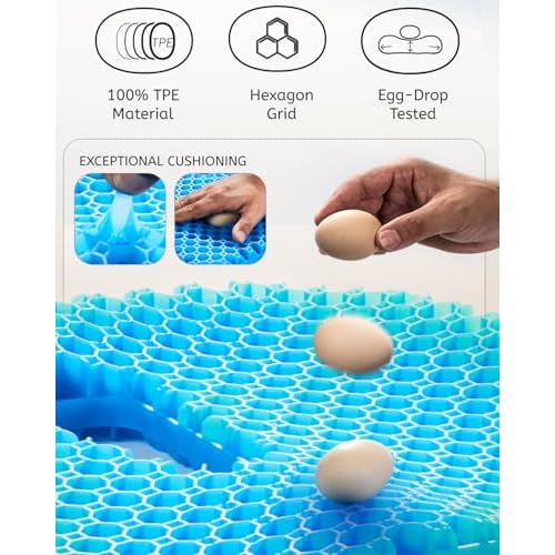 Gel Seat Cushion for Long Sitting & Hip Pain Relief (Large Size) - Cooling 3D Cushions for Office Chair, Car, Wheelchair, Breathable & Non-Slip Cover with Pressure Relief Technology