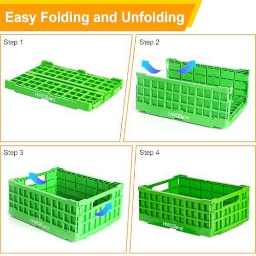 Milk Crates Heavy Duty, Crates for Storage, 20L Plastic Stackable Storage Baskets for Organizing, Collapsible Storage Crate for Home Kitchen Bedroom Office School Store, Green, Pack of 3