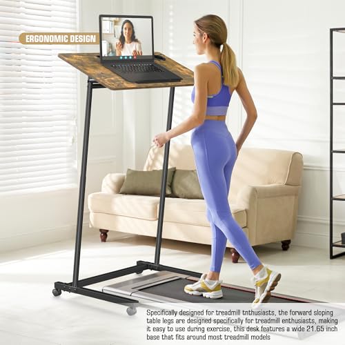 Treadmill Desk, Mobile Small Standing Desk with Wheels for Walking Pad, Portable Table for Laptop, Rolling Table Adjustable Height, Bedside Table