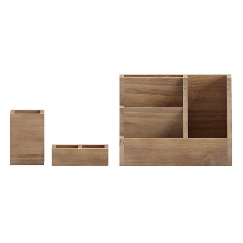 Flash Furniture Comerford 3 Wood Organizer Set - Rustic Brown Solid Pine Wood - For Desktop, Table Top, or Vanity