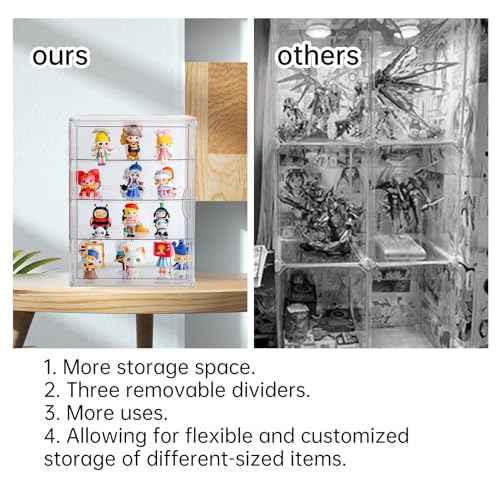3X-Large 4 Tiers 17.7"X13"X13" Acrylic Display Case with 3 Division Boards, Clear Organizer Box Plastic Holder with Magnetic Door for Handbags, Purses, Boots, Figures, Book