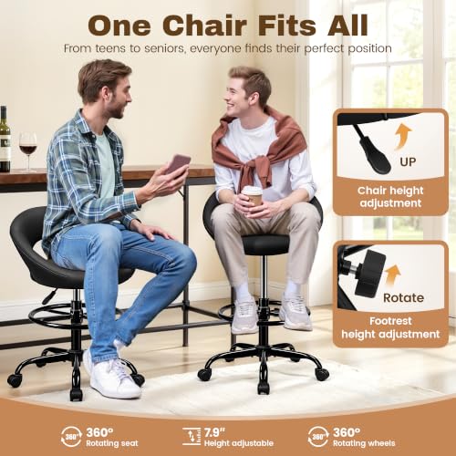 BESTFAIR Black 1 Pack Adjustable Drafting Chair – Counter Height Bar Stool with Back Support
