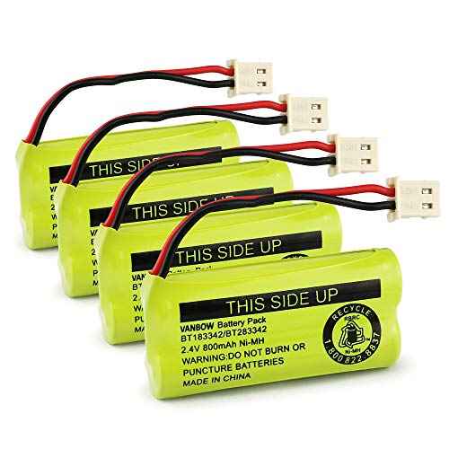BT183342/BT283342 2.4V 800mAh Ni-MH Battery Pack, Compatible with AT&T VTech Cordless Phone Batteries BT166342/BT266342 BT162342/BT262342 CS6709 CS6609 CS6509 CS6409 EL52100 EL50003 (Pack 4)