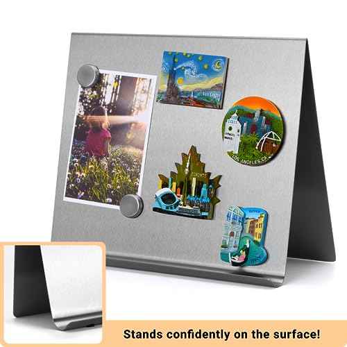Large Magnetic Bulletin Board ? Dry Erase Memo Board with Stand ? Tabletop Metal Easel for Magnet Display ? 12x10 Inches + 4 Magnets