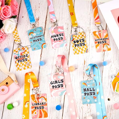 Retro Style Classroom Passes Set with Lanyards - 8 Student Identification Cards