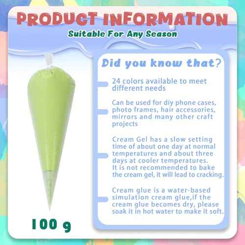 24PCS 100g Cream Kit Fake Whipped Cream Glue Clay Summer Craft DIY Decorations Rainbow Themed Cream DIY Making Art Craft Kit for Handmade Phone Case Mirror Jewelry Accessories