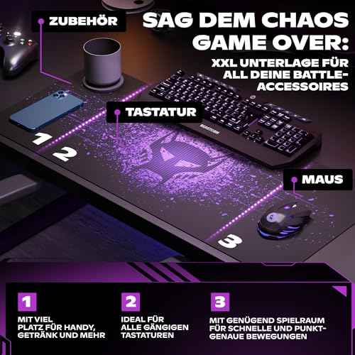 BEASTCOM Hero X2000 Gaming Mouse Pad, Purple - XL Mousepad 36"x 12" Large Mouse Pad - Thick Cloth Desk Mat for Keyboard and Mouse - Non Stitched Edges & Anti Sweat Design
