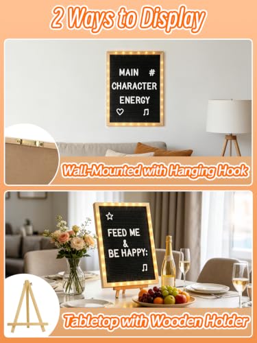 Large 12x16 Felt Letter Board with Lights, 1.5-Inch Letters & Stand