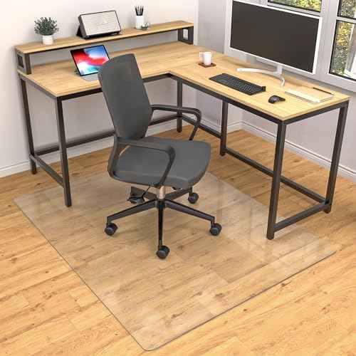LeapYouth Large Office Chair Mat for Hardwood Floors - 48"¡¿60" Anti-Slip Desk Chair Mat for Rolling Chairs - Heavy Duty Floor Protector for Home Office - Easy Clean and Flat Without Curling