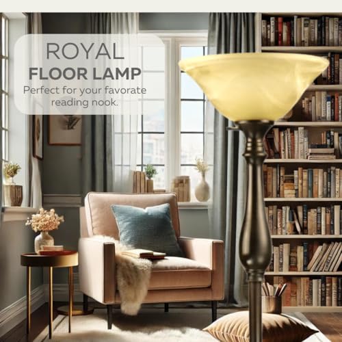 LIGHTACCENTS Royal Bronze Torchiere with Amber Alabaster Shade ? Standing Light for Bedroom, Living Room, Office, Reading Corner ? Floor Lamp for Home D?cor, Ambient Uplight Accent