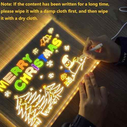 LED Note Board with Colors,Light Up Dry Erase Board with Adjustable Stand and 7 Colors Pen, Rewritable Acrylic Message Board,Light up Acrylic Message Board for Office School Home(11.8"x7.9" inch)