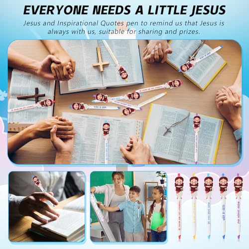200 Pcs Christian Jesus Pens Bulk, Bible Verse Ballpoint Pen for Kids, Cute Jesus Ballpoint with Inspiring Quote, Religious Church Gift for Operation Christmas Box, Christmas Stocking