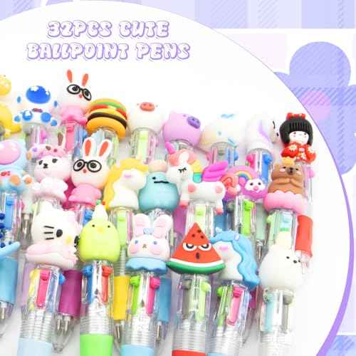 32Pcs Fun Pens for Kids Multicolor Pen in One 4-in-1, Cute Pens Bulk Kawaii Cool Ballpoint Pens for Kids Birthdays Gifts and Students Prizes