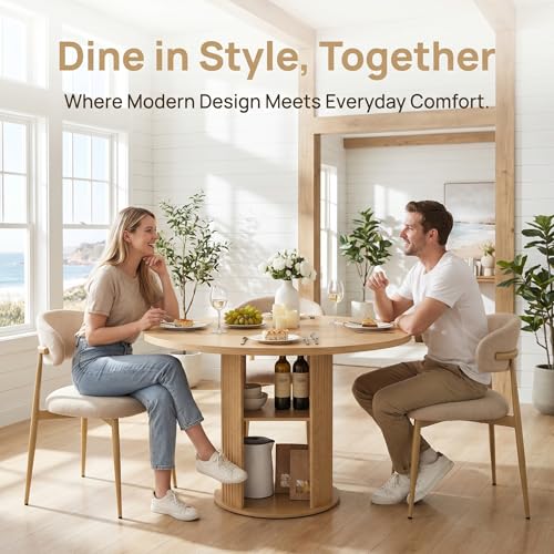 Hosnnile 3-Piece Round Dining Table Set with Storage Shelves – Natural