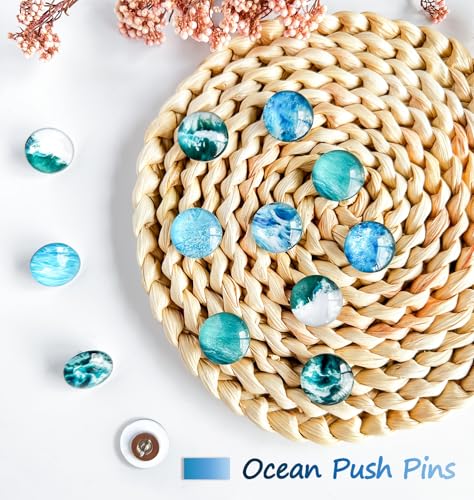Ocean Decorative Push Pins (Ocean-24) Glass Thumb Tacks for Bulletin Boards