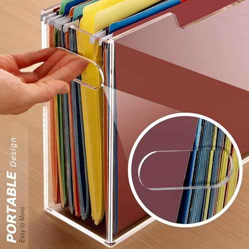 Acrylic File Folder Organizer, Clear Hanging File Organizer Box for Letter Size, Desktop File Holder with Handles, Slim Filing Storage Box for Desk Office Home Work -1 Pack