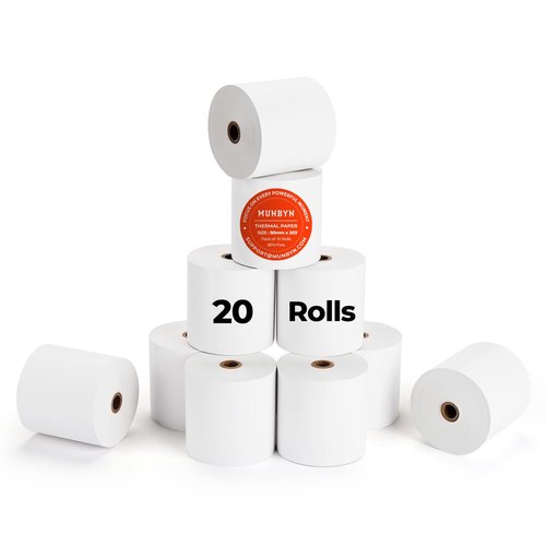 MUNBYN Thermal Receipt Paper 3 1/8 x 230ft, Work for Star Micronics TSP100 TSP143 Epson 80mm Receipt Printer Square POS Register, 80mm Thermal Receipt Paper, BPA Free, 20 Rolls