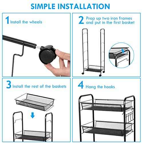 Nightcore Lightweight & Sturdy Storage Trolley, 4 Wheels, Black, Ideal for Bathroom, Kitchen, Garden