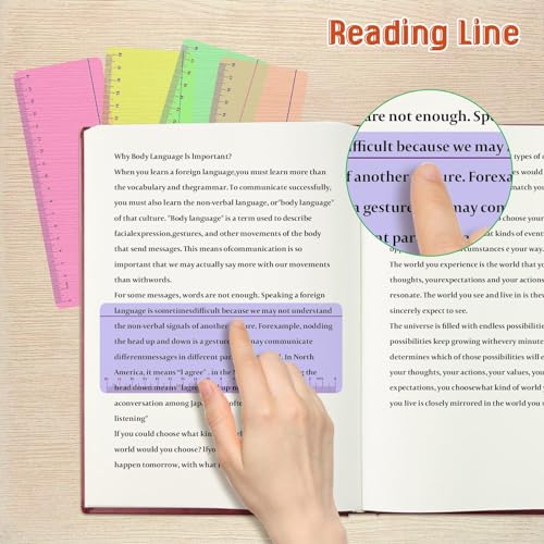 Kids Guided Reading Strips Set - 8 Colored Overlays with Ruler for Dyslexia ADHD