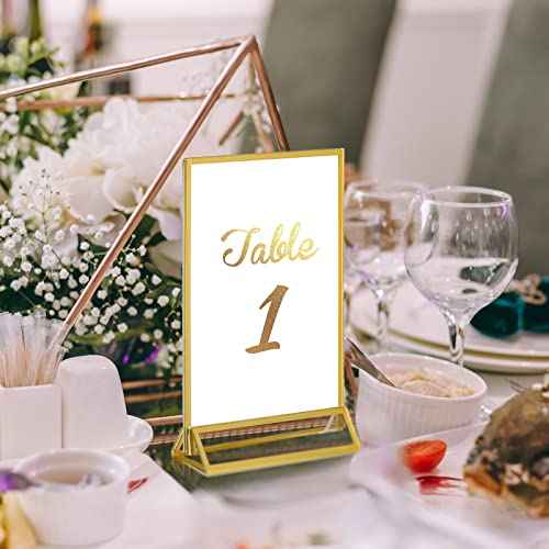 18 Pieces Frames Table Numbers Clear Table Sign Double Sided Picture Photo Frame Table Number Holder Acrylic Sign Holder for Wedding Table Menu Holder(5 x 7 Inches,Gold)