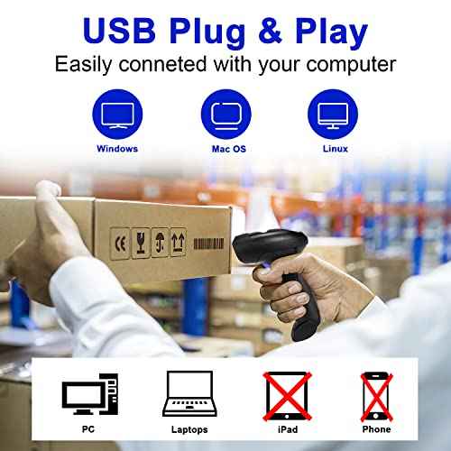 NetumScan Wireless Barcode Scanner with Stand, 2-in-1 Automatic USB Cordless 1D Barcode Reader Handheld CCD Bar Code Scanner with Stand for Store, Supermarket, Warehouse
