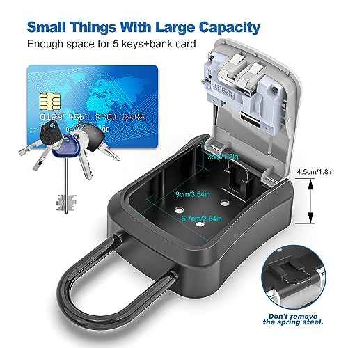 Key Lock Box for Outside, Portable Waterproof Wall Mounted Resettable 4-Digit Combination Key Storage Lockbox, 5 Keys Capacity Key (With Shackles)