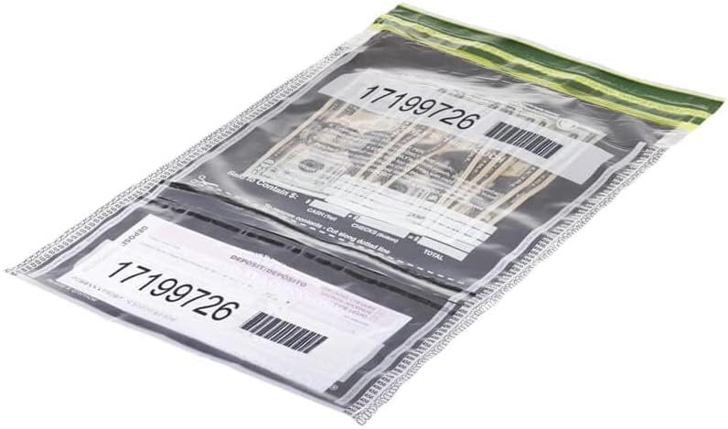 ControlTek SafeLok Deposit Bags 10 x 15, Clear, Dual Compartments (100 Bags)