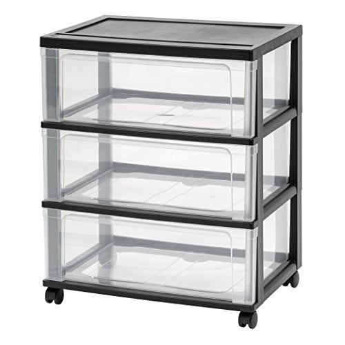 IRIS USA Black 3-Drawer Storage Cart with Wheels - Portable Organizer