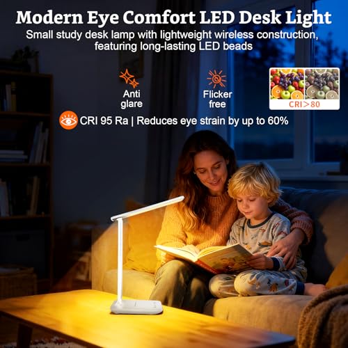 White Rechargeable LED Desk Lamp - Dimmable Touch Portable Office & Craft Light