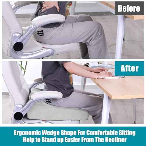 HOMBYS Wedge Recliner Seat Cushion for Long Sitting Chair, Cushion for Elderly Esay to Get Up,5" Thick 20"x20" Large Pressure Relief Seat Cushion for Recliner, Office, Car, Velvet & Foam,Light Grey
