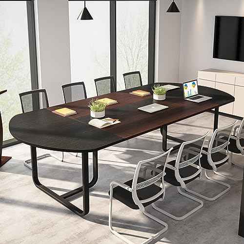 Tribesigns 6FT Oval Conference Table, 70.86" Curved Meeting Tables, Brown Blak Business Table,Two-Tone Finish Curved Meeting Tables for Office,Training Seminar Table for 4-6