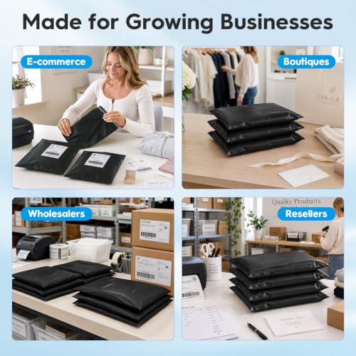 Black Poly Mailers 14.5x19 Inches - Pack of 50 Shipping Bags for Clothing