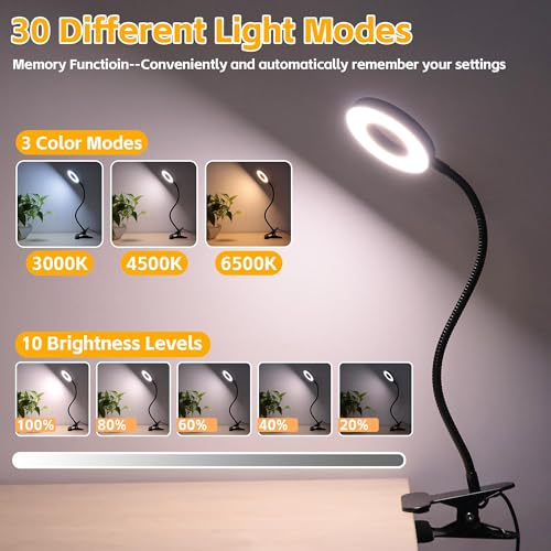 Foneso 1 Pack Clip-On Desk Lamp for Reading, Office & Bedside Lighting - Black