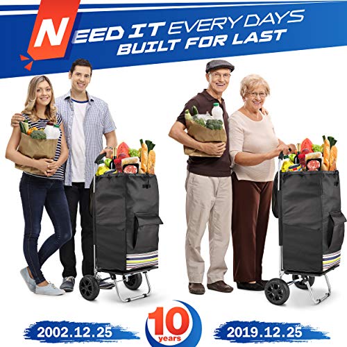 Shopping Cart, Super Loading Grocery Trolley, 220 lbs Capacity, Foldable Cart with Extra Large Black Shopping Bag Portable Grocery Utility Cart With Adjustable Bungee Cord
