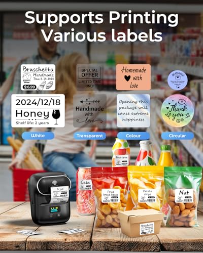 Phomemo M110 Label Maker Black with 1 Printer & 1 Roll Label – Portable Bluetooth Thermal Printer