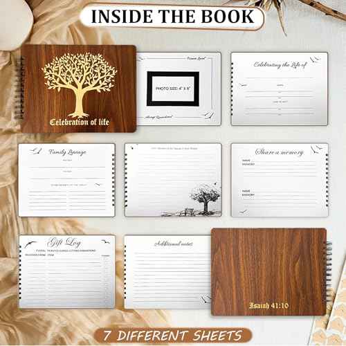 TEJSA Wooden Funeral Guest Book ? Memorial Sign-in Book for Funerals & Celebration of Life ? Guest Book for Memorial Service ? Includes Keepsake Box, Cards, Pen & Sign ? Premium Funeral Memory Book