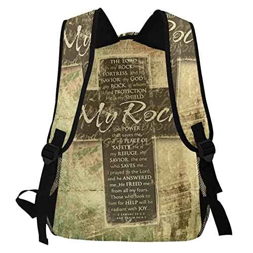 Christian Religious Bible Verse The Lord is My Rock Pattern Casual School Backpack Bag, Laptop Hiking Travel Shoulder Daypack College Bookbag for Men Woman Girls Boys Teens, Black, One Size