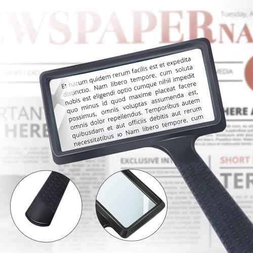 5X Rectangle Reading Magnifier, Large Handheld Magnifying Glass Scratch Resistant Glass Lens Seniors Reading, Hobbies, Repair, Observation(Black)