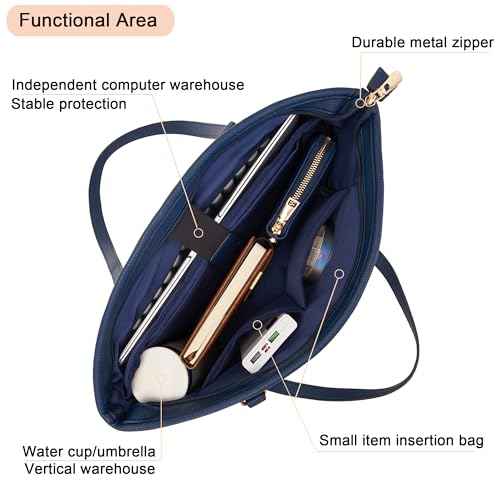 YZAOLL 15.6 Inch Laptop Tote Bag for Women,Lightweight Water-resistant Vegan Leather with Padded Sleeve Multi-Pocket Work Bag