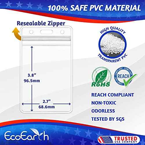 EcoEarth - Vertical Card Protector w/Soft Edge - Premium Tier Sealable 2.25x3.5 Inch, 250 Pack - Waterproof ID Badge Holder - Plastic Name Tag Holder Bulk