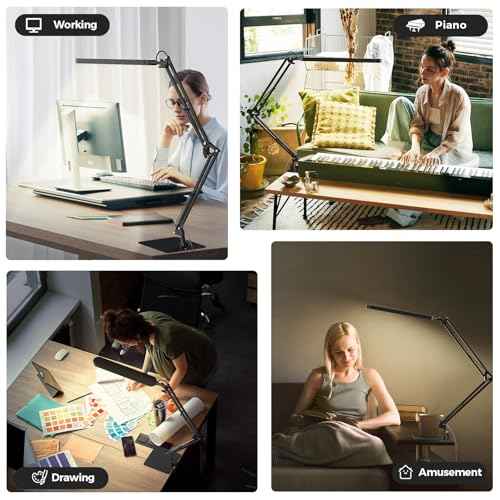 SKYLEO LED Desk Lamp with Slim Base - Adjustable Swing Arm Desk Light, Dimmable, Timer, Eye Protection, Memory Function, 1300LM, 12W, Black