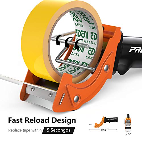 PROSUN Fast Reload 2 Inch Tape Dispenser - Orange, Dual Rollers, Extra Blade