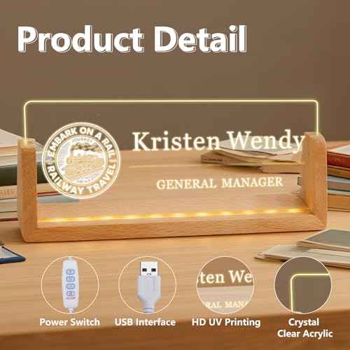 Ships Next Day, Custom Logo Name Plate for Desk - Business Light Up Acrylic Desk Name Plate Personalized Elegant Office Gifts for Boss Coworker Employee Appreciation Gifts, Office Decor for Women Men