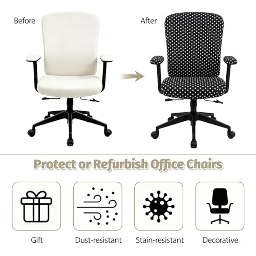 Polka Dot Chair Slipcovers Set – 4-Piece Stretch Office Chair Covers for Desk Chairs