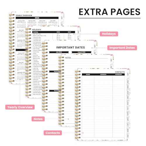2026 Planner, Weekly and Monthly Calendar Planner for Women, Jan 2026 - Dec 2026, Hardcover Planning Agenda book with Tabs, Spiral Bound, Inner Pocket, Perfect for School Office Supplies, 6.3" x 8.5" - Wildflowers