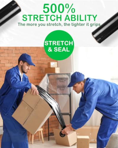 Black Stretch Wrap Roll, Heavy Duty 18in x 1500ft Shrink Film/Wrap, 4