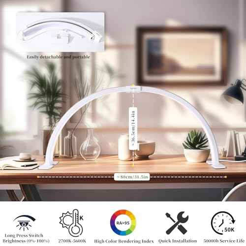 31.5 in Half Moon Light for Nail Desk, Lash Light for Eyelash Tech, Manicure, Makeup, Tattoo, Spa, Salon, Nail Tech Lamp with Stepless Dimming & Color, White Rhinestones