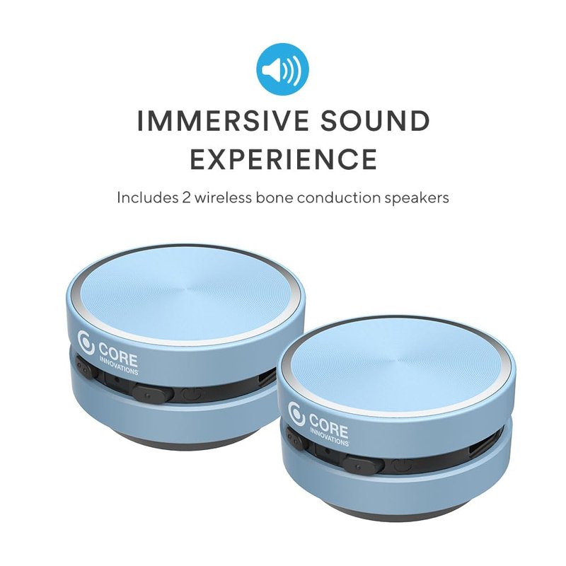 Core Innovations Home Theater Bundle with Projector, 120" Screen, and Two Mini Bluetooth Wireless Bone Conduction Instant Speakers, Sea Blue