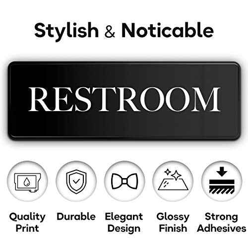 ASSURED SIGNS Restroom Sign - Ideal Bathroom Signs for the Office, Business or Home - 10 Pack - 9" by 3" - Apply to Door or Wall - Nice Bathroom Decor - Strong Double-Sided Adhesives